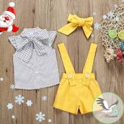 3pcs chemise + salopette short + nœud jaune