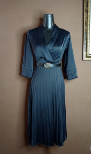 Robe col V + Ceinture - Bleu nuit